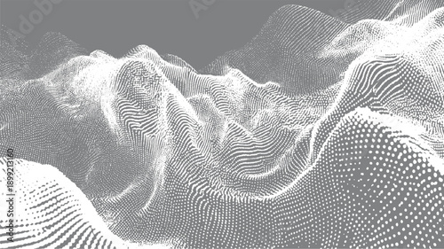 Abstract topographic landscape formed by white dots on a gray background texture pattern