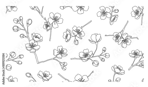 Hand Drawn Sakura Seamless Floral Pattern Vector