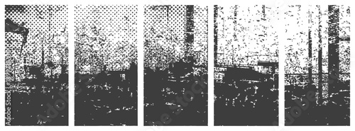 Abstract Vertical Grunge Texture Banners Halftone Distressed Overlay Set Rough Grayscale Graphic Resource