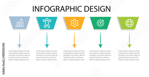 Business infographic design with 5 options. 
Vector infographic label design template with modern hexagon layout.Vector illustration.  
