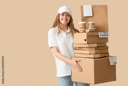 Female courier with parcels...