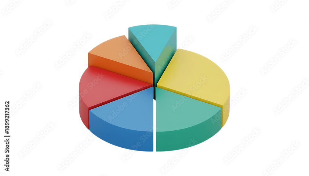 Fototapeta premium A colorful pie chart divided into five sections with different colors