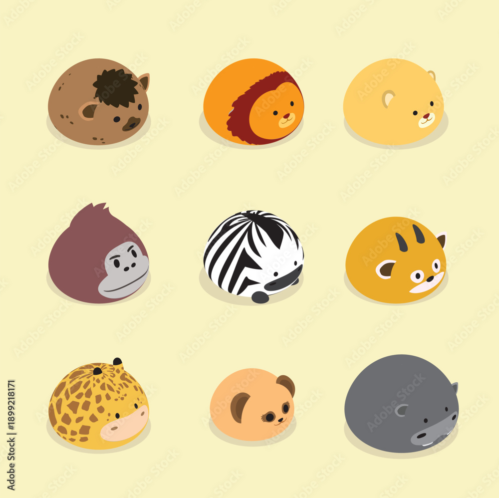 Fototapeta premium Meringue Animal Set Cute Cartoon Dessert Collection - Safari