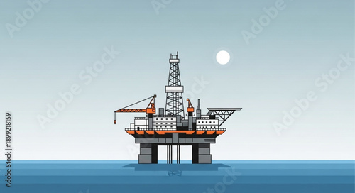 Offshore oil rig platform in the ocean under a clear sky.