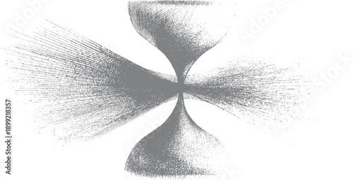 Gray abstract radiating lines and curves forming a symmetrical pattern on white background