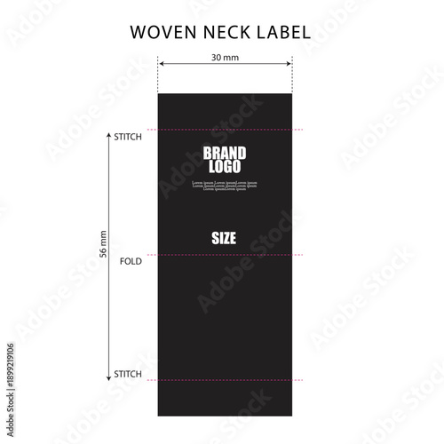 Woven Neck Label Design Template with Dimensions and Fold Marks