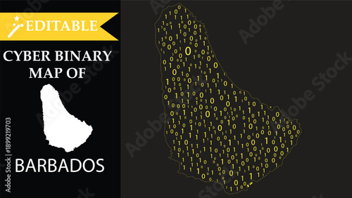 Cyber binary map of barbados showcasing digital data and technological representation