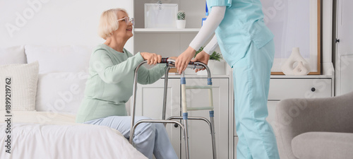 Nurse helping senior woman ...
