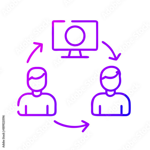 Two people engaging in a video conference call on a computer screen. Vector