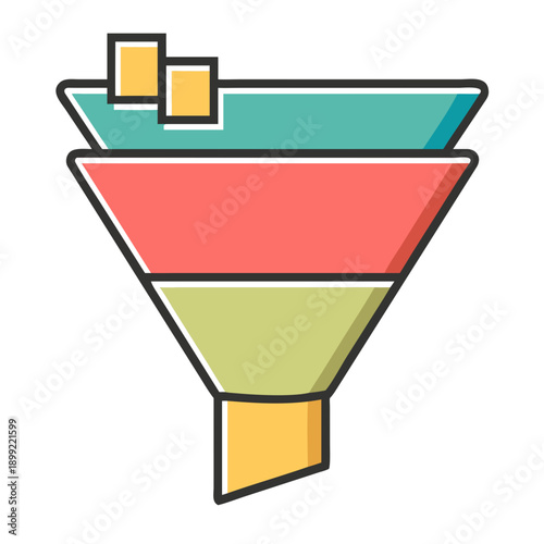 A colorful and modern illustration of a sales funnel with different stages Vector