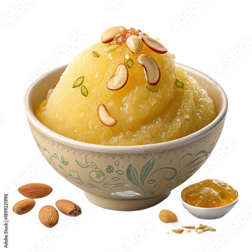Delicious semolina halwa served with golden ghee sheen