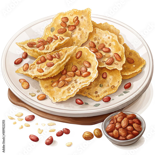 Delicious rempeyek kacang on a plate, crunchy peanut snack