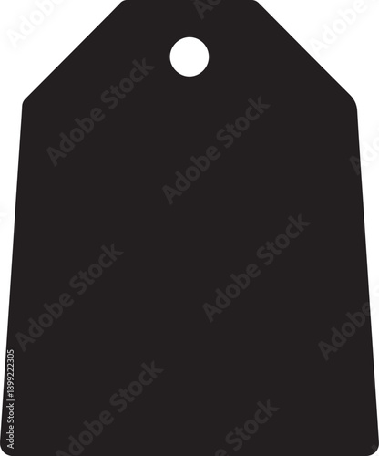 Black silhouette of a tag with a rounded top and a hole for hanging on a white background label price tag