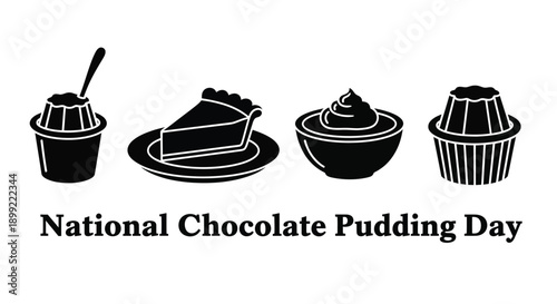Chocolate desserts and national pudding day illustration a black silhouette