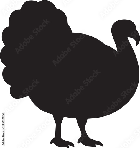 Black Silhouette of a Turkey Standing on Two Legs Facing Right on a White Background bird fowl