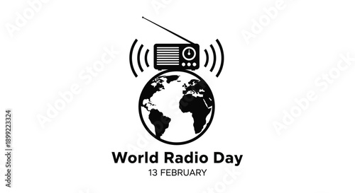 World radio day celebration with globe and radio a black silhouette