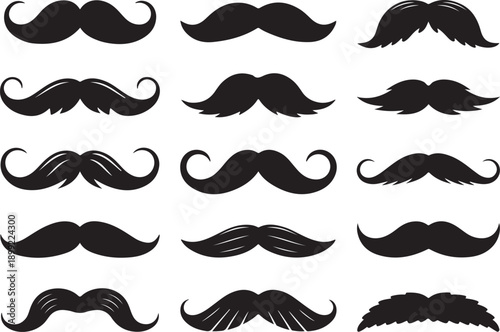 Set of various mustache styles black and white vector illustration for facial hair design