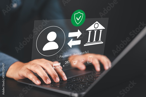 Принти на полотні Secure online payment concept featuring fintech UI, bank transfers, encrypted transactions, data privacy, real-time confirmation, and secure payment gateways for protected financial operations
