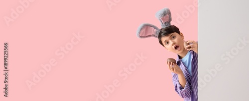 Shocked boy in bunny ears, ...