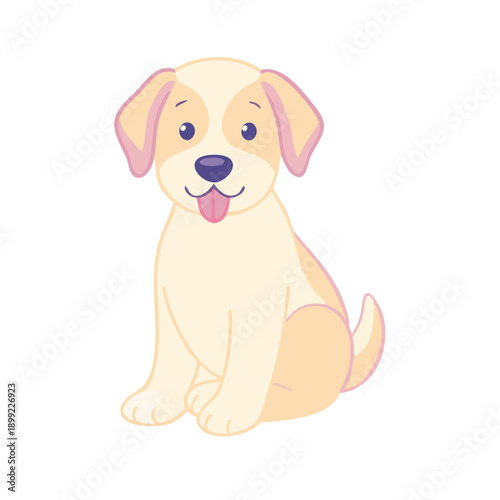Adorable puppy with floppy ears and a wagging tail sitting on the floor Vector