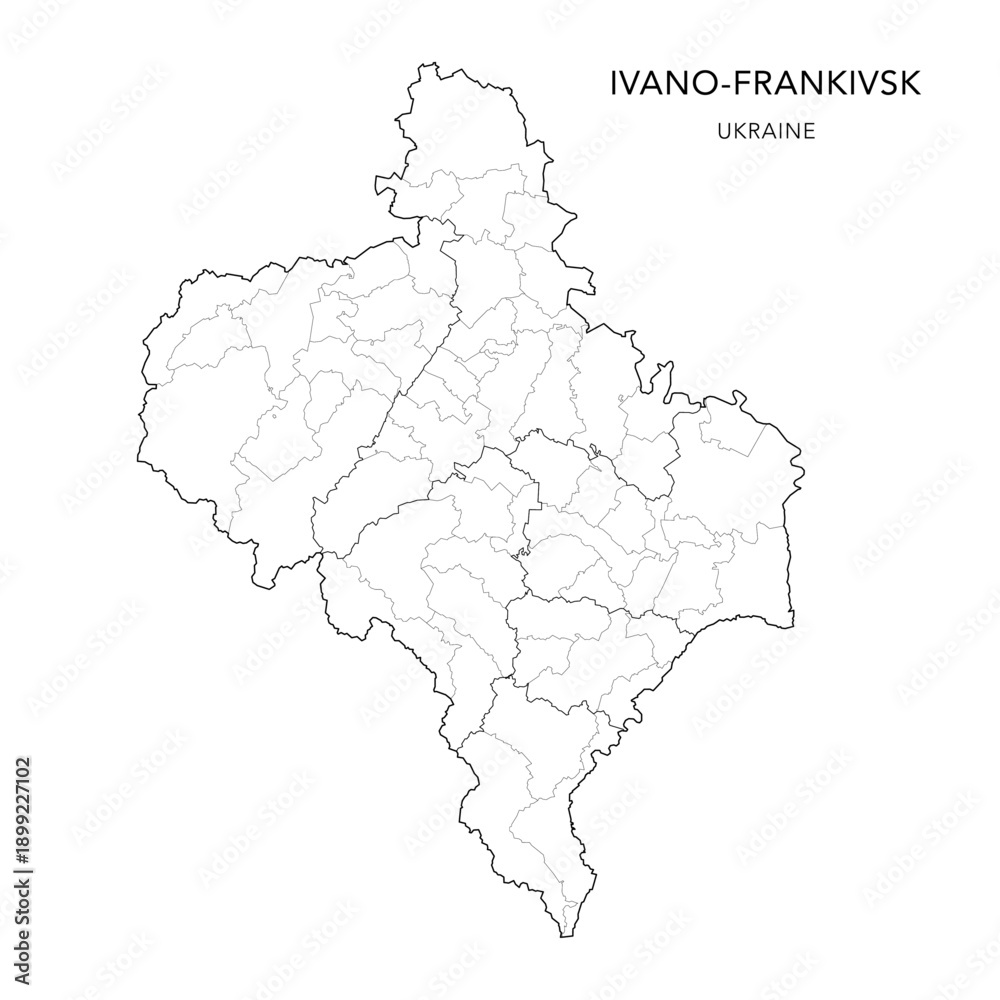 Fototapeta premium Vector Map of Ivano-Frankivsk Oblast with Administrative Subdivisions of Raions (Districts) and Hromadas (Communities) of Ivano-Frankivsk - Ukraine 2026