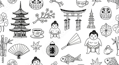Cultural Event, Sumo Wrestlers, Japan, Illustration, Traditional Environment, Top View, Art Concept