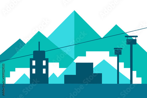 Merida Skyline with Andes and Cable Cars Minimal Vector