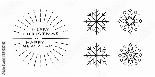 Festive holiday card with snowflakes and seasonal greetings in black and white