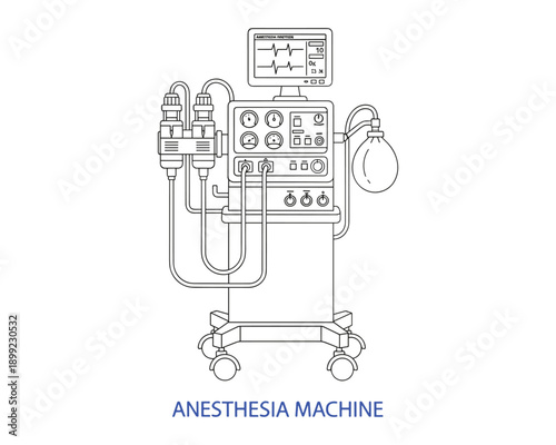 Anesthesia machine equipment for hospital surgery room vector outline illustration isolated