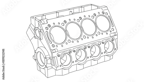 Engine block with cylinder for combustion engine automotive part and mechanism vector