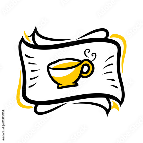 A whimsical illustration of a steaming cup of coffee on a piece of paper Vector