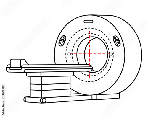 Magnetic resonance imaging mri machine outline with gradient red target center point