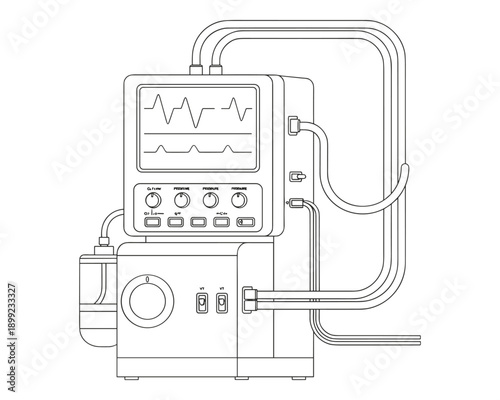 Medical ventilator machine equipment for hospital intensive care unit vector outline illustration