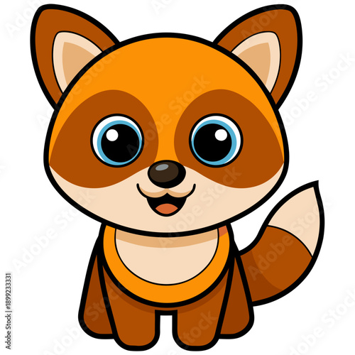 A cute cartoon fox with a bushy tail and large ears sitting on the ground Vector