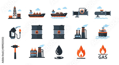 Collection of oil and gas industry icons and symbols.