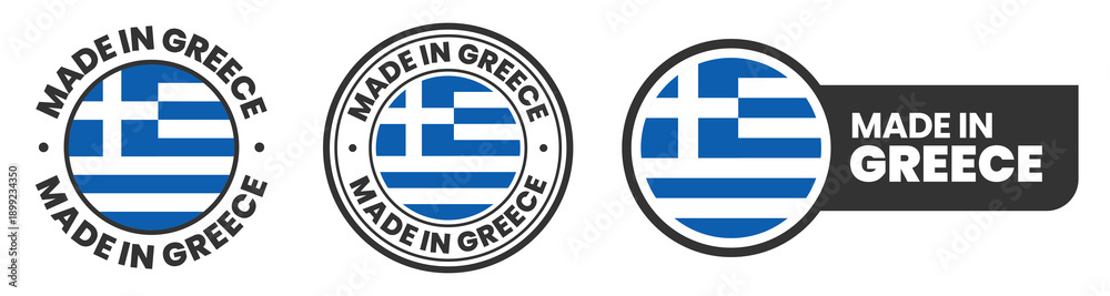 Obraz premium Made in greece labels, stamps, badges with greece flag template icon set