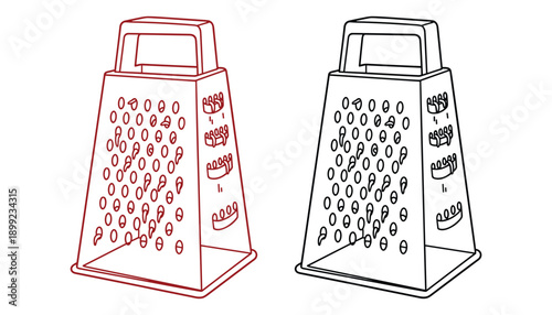 Outline drawing of kitchen grater for grating cheese and vegetables cooking preparation vector graphic