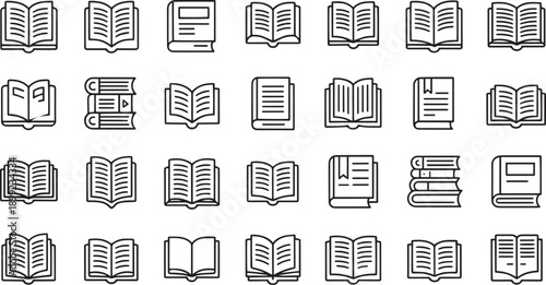 Various open book icons in different styles on transparent background