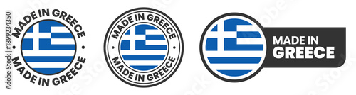 Made in greece labels, stamps, badges with greece flag template icon set