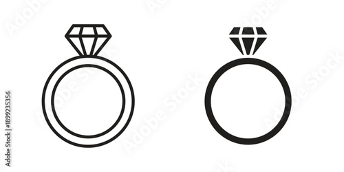 Diamond ring icon and Symbols Collection. Simple Flat Outline Stroke