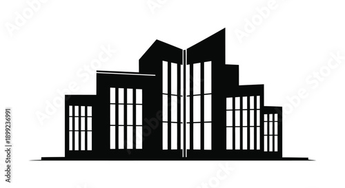 Simple black and white illustration of a modern city building facade