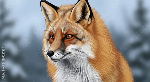 Close-up portrait of a majestic red fox in a pristine winter forest, showcasing its vibrant fur and keen eyes against a snowy, blurred background