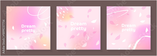 Pink Sakura Petals Floating Dreamy Gradient Background Set