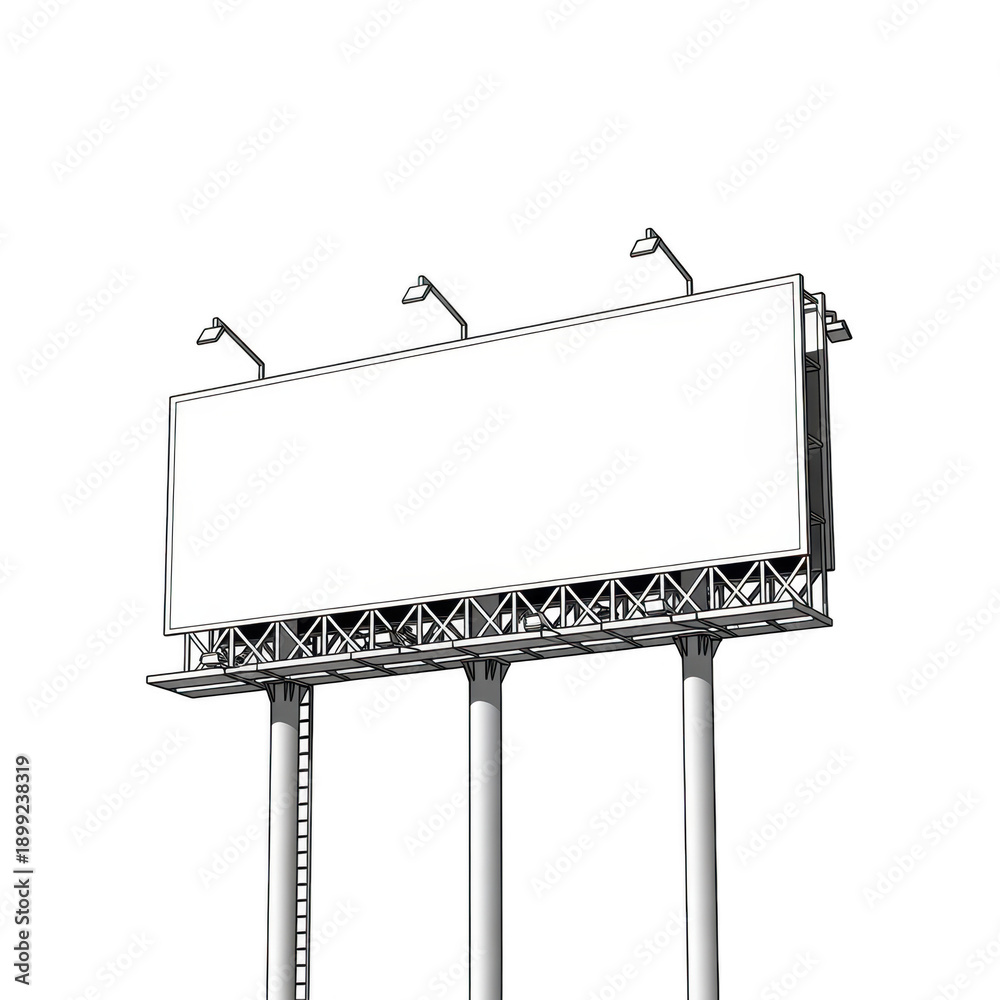 Obraz premium Blank billboard with three advertising panels isolated on transparent background