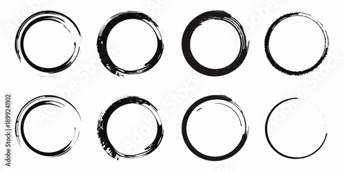 Abstract arrangement of circular brush strokes in black and white