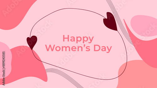 Happy Women’s Day Illustration with Abstract Hand Drawn Organic Shapes Pink Background Design Vector. Ideal for International Women’s Day Celebrations, Social Media Posts, Posters, Banners, Greetings