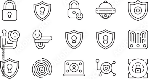 Set of security and protection icons isolated on transparent background
