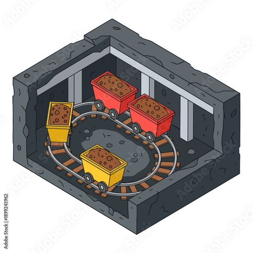 Isometric Mine Trolleys with Ore.