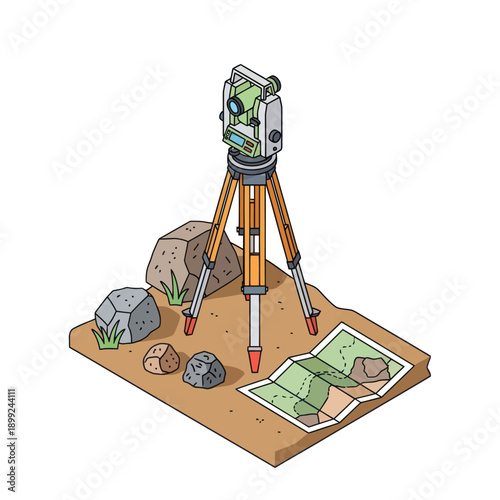 Surveying Equipment Theodolite on Tripod.