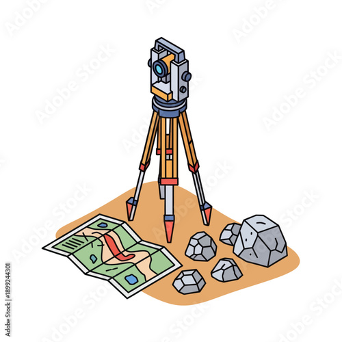 Surveyor Theodolite Equipment on Construction Site.